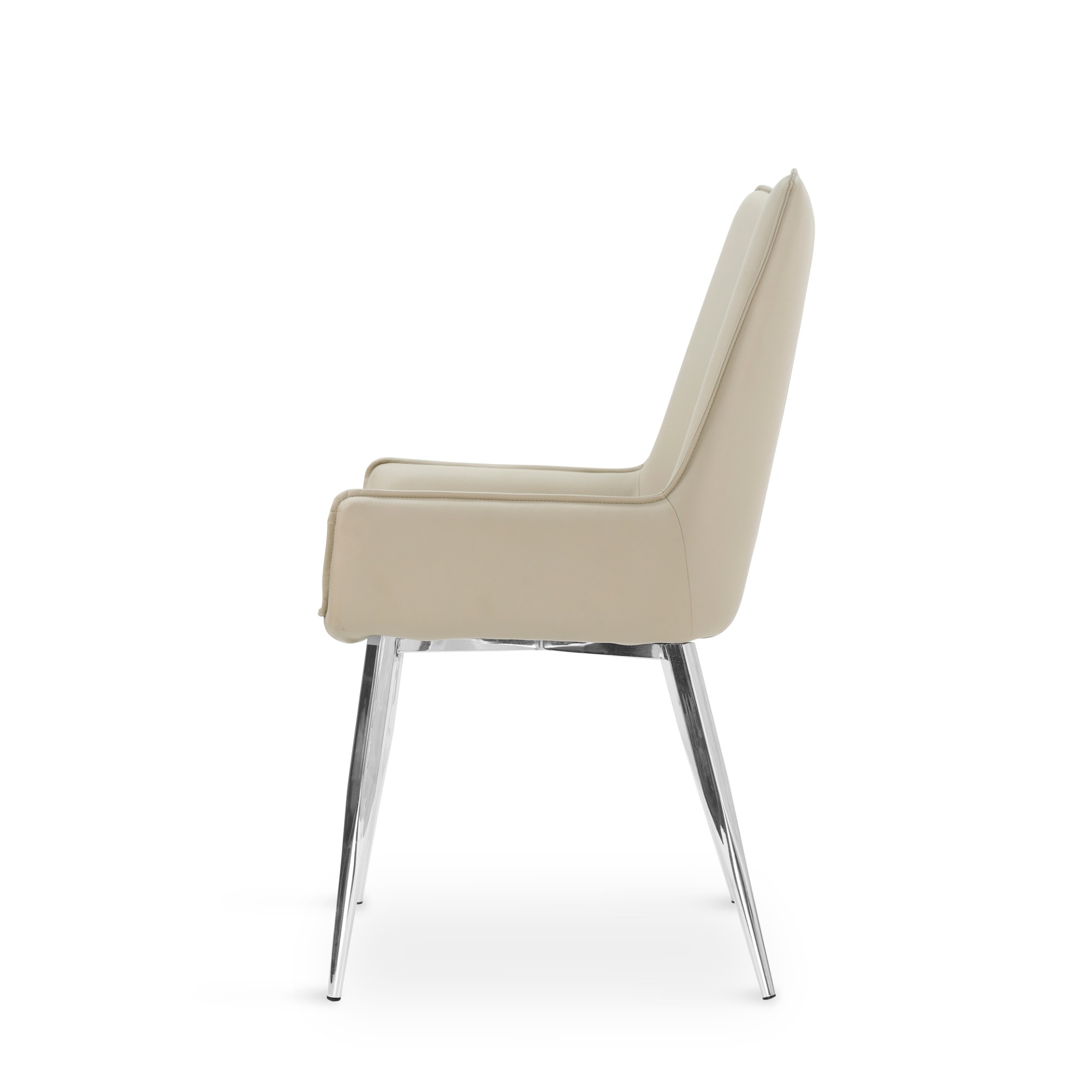 Beige PU Dining Chair with Chromed Legs for Dining Room