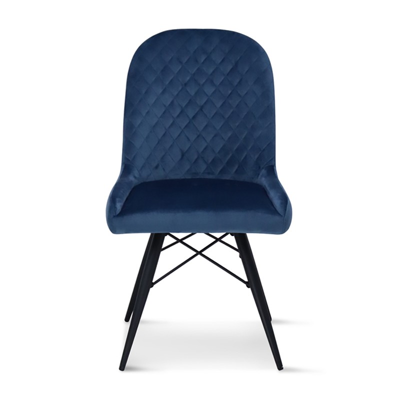 Modern Dark Blue Dining Chair with Black Powder Coated Legs for Dining Room